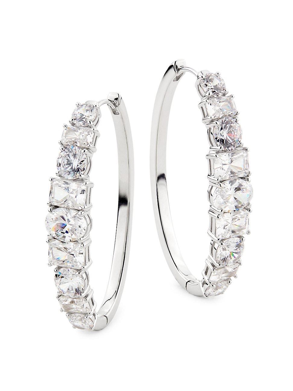 Womens Mesmerize Rhodium-Plated & Cubic Zirconia Oval Hoop Earrings Product Image