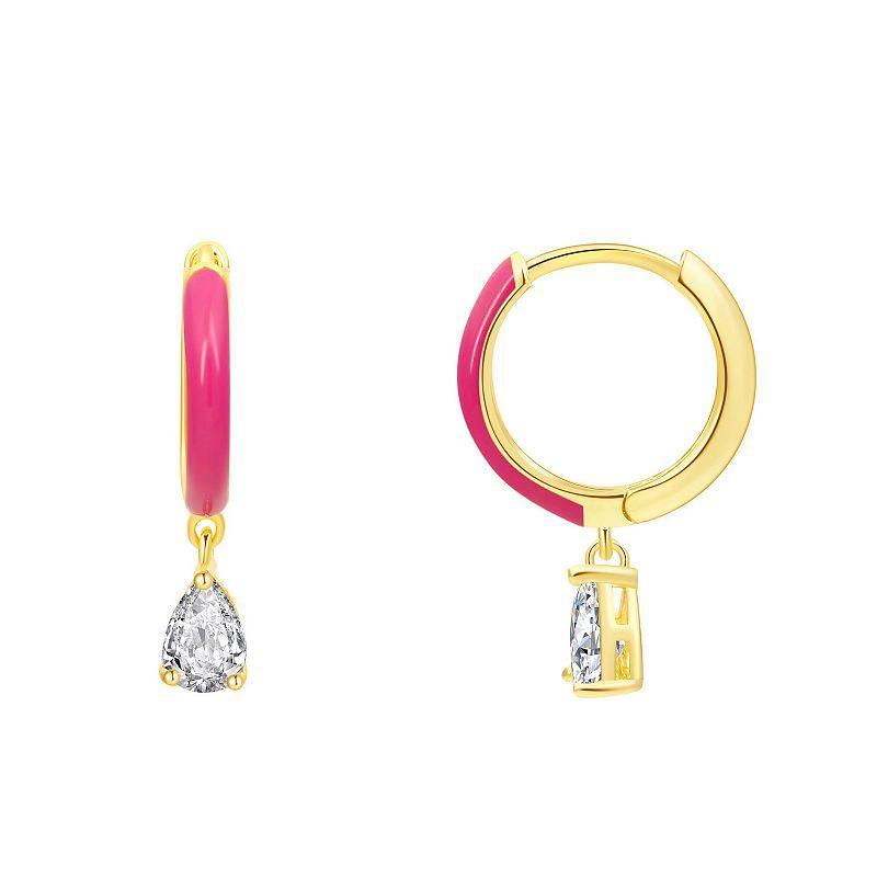 Enamorata Pink Enamel & Pear Cubic Zirconia Charm Hoop Earrings, Womens, Gold Tone Pink Product Image