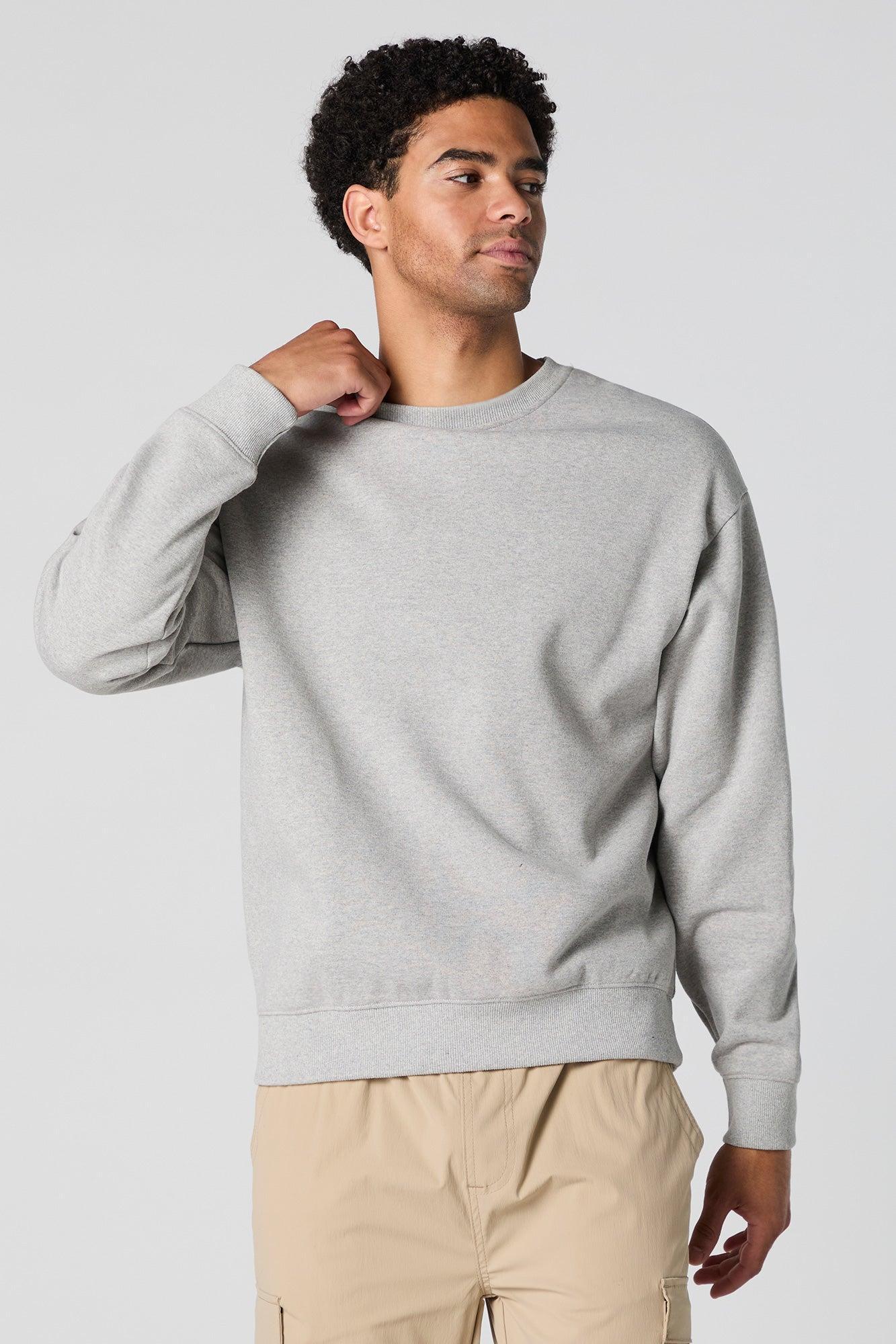 Solid Fleece Crewneck Sweatshirt Male Product Image