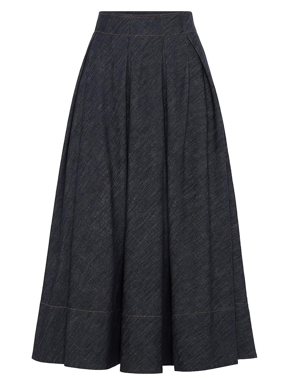 Womens Cotton Denim Effect Twill Pleated Circle Skirt Product Image