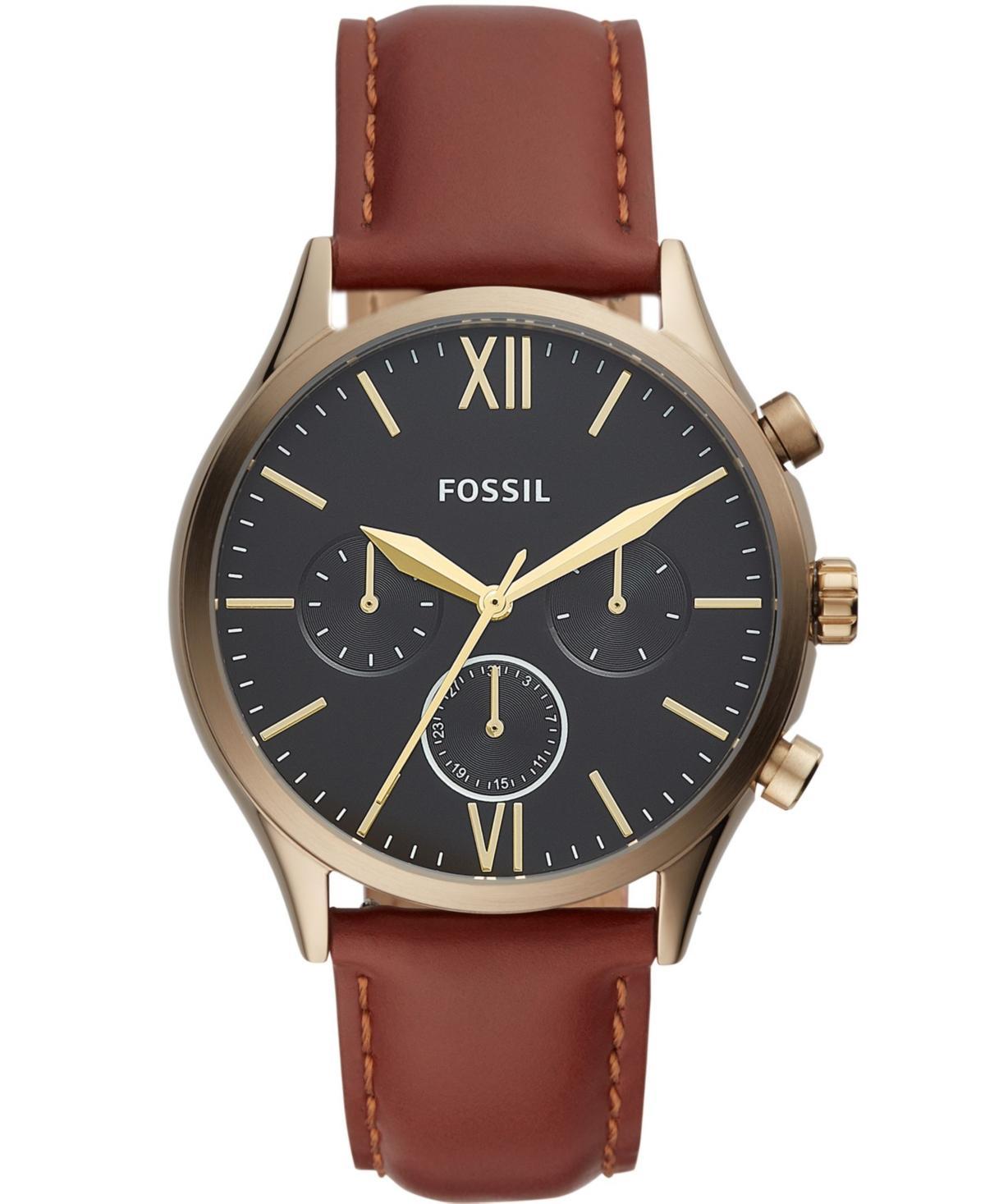 Fossil Mens Fenmore Multifunction Brown Leather Watch 44mm Product Image