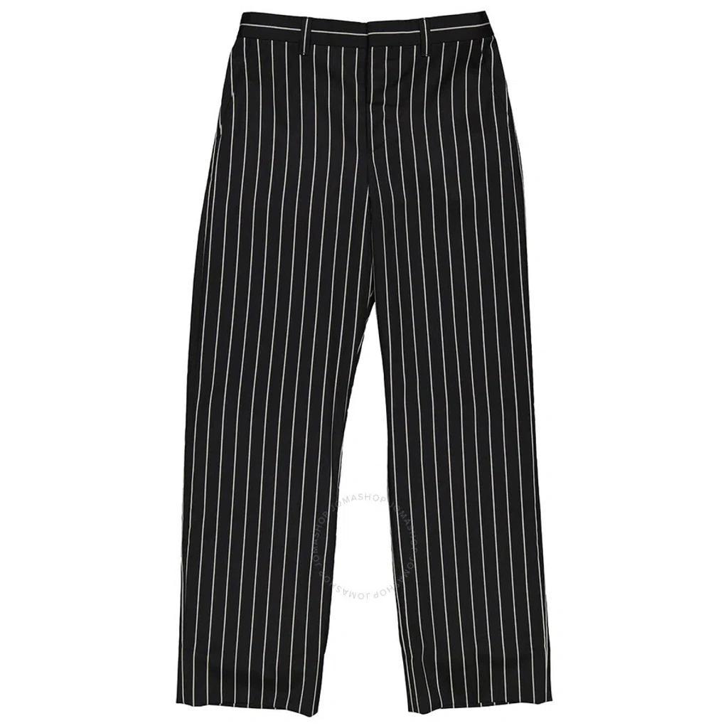 Black Stretch Wool Pinstriped Wide-leg Tailored Trousers Product Image