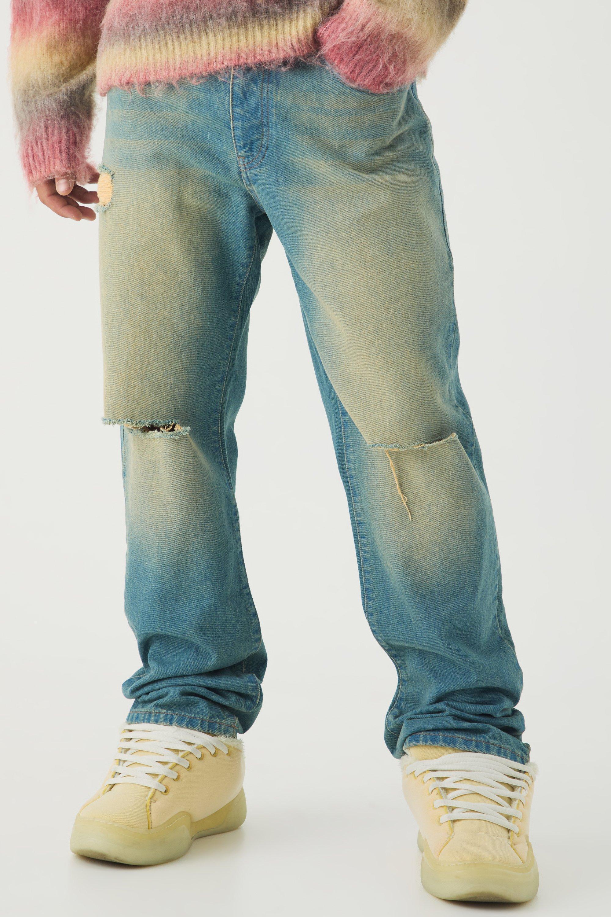 Straight Leg Rigid Ripped Knee Distressed Jeans | boohooMAN USA Product Image