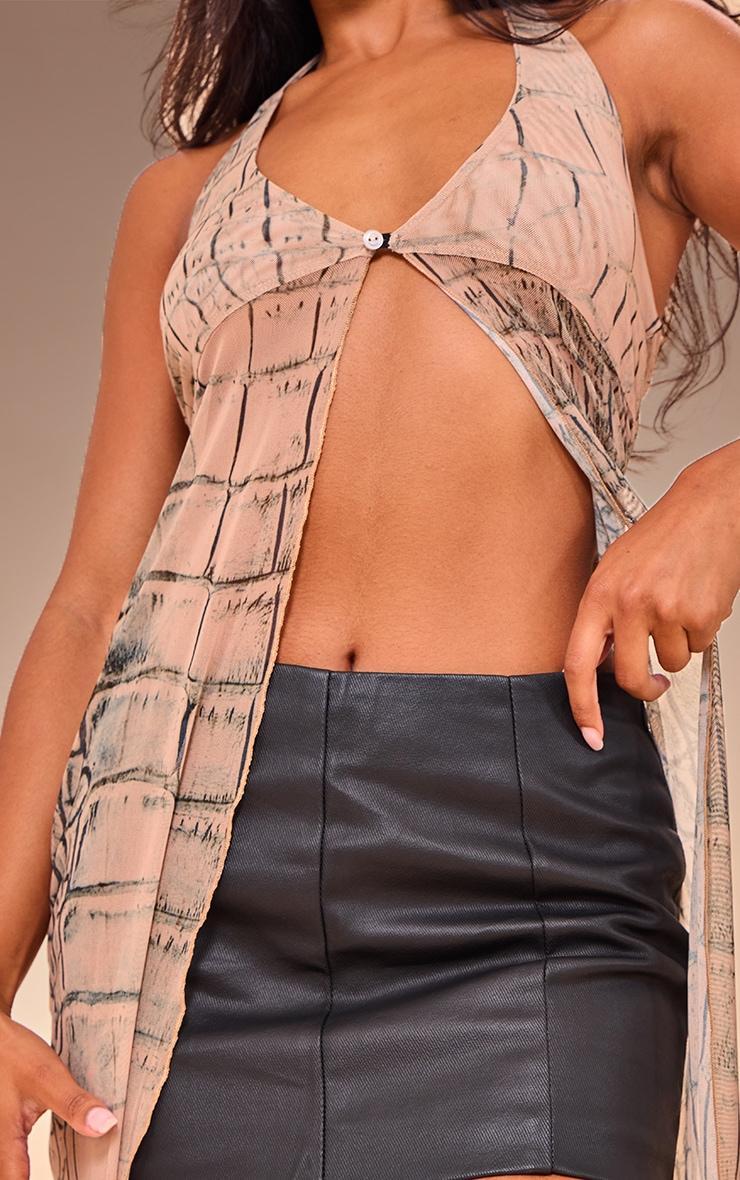 Stone Printed Mesh Halter Split Hem Long Top Product Image