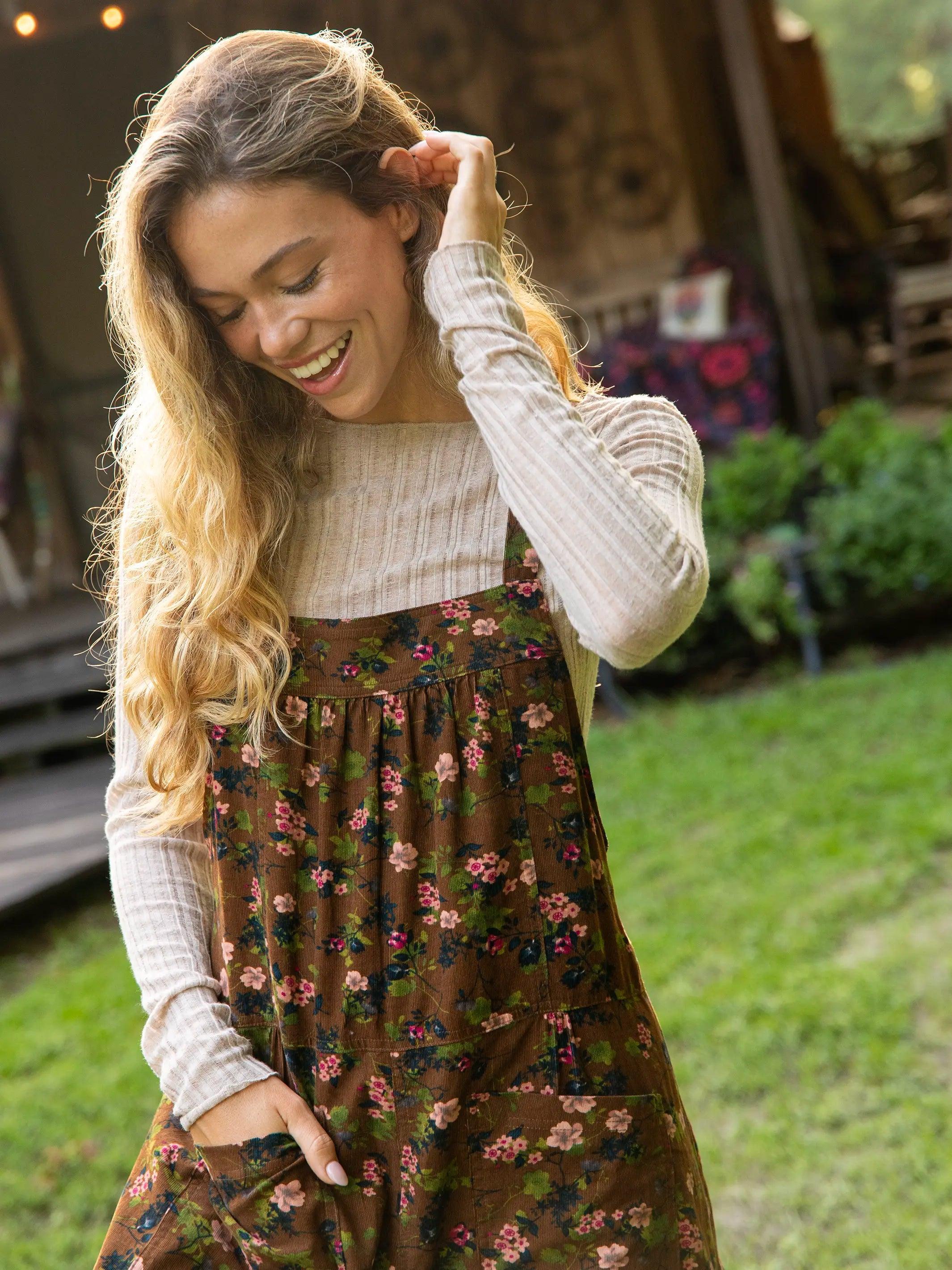 Dakota Corduroy Tie Overall - Brown Green Bouquets Floral Product Image