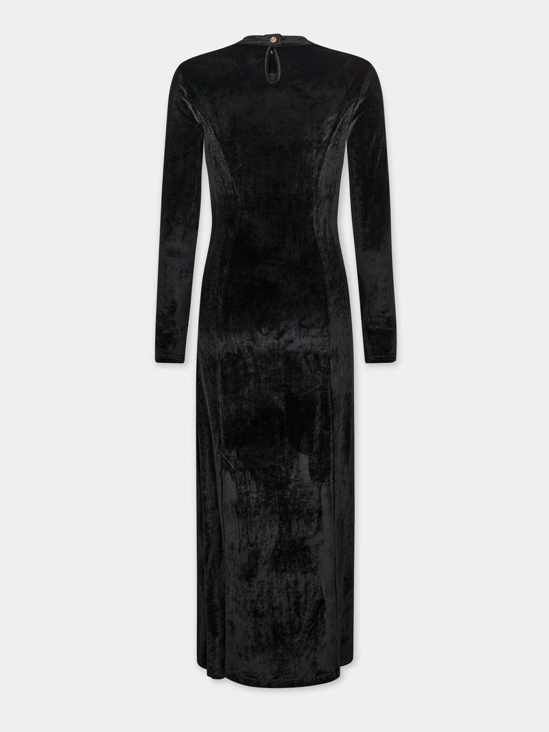 BLACK LONG DRAPED DRESS IN VELVET Product Image