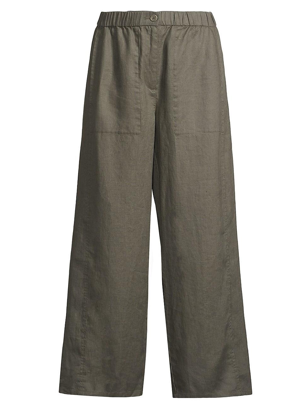 Womens Linen Wide-Leg Ankle Pants Product Image