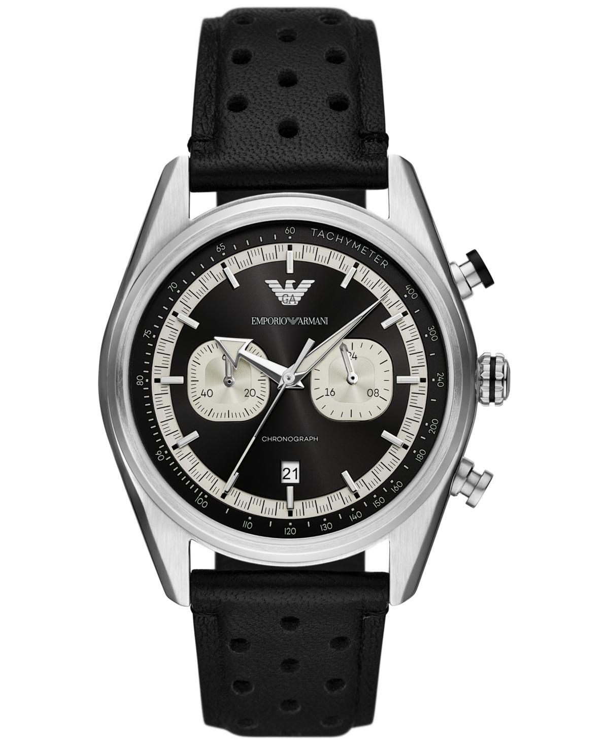 Emporio Armani Mens Chronograph Black Perforated Leather Strap Watch 42mm Product Image