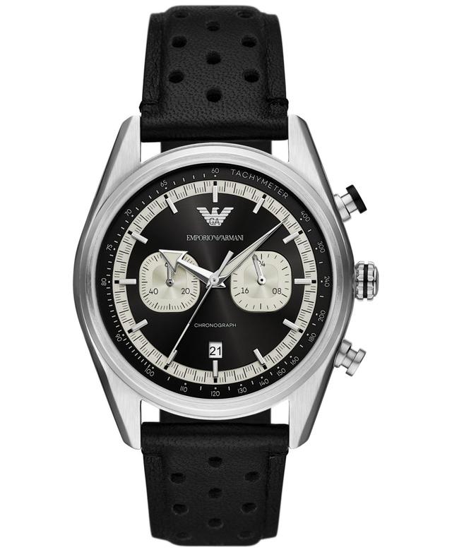 Emporio Armani Mens Chronograph Black Perforated Leather Strap Watch 42mm Product Image