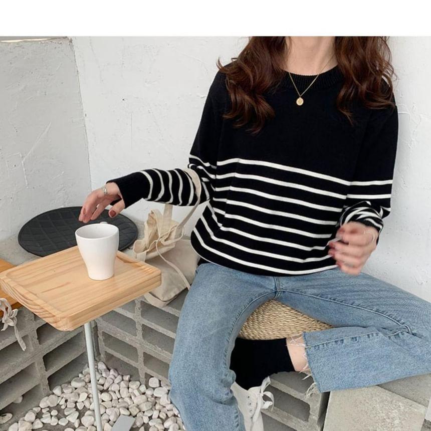 Crew Neck Striped Sweater Product Image