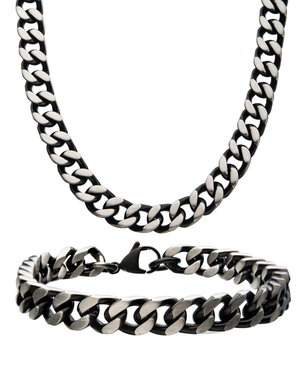 Mens Stainless Steel Curb Chain Necklace & Bracelet Set, Silver Tone Product Image