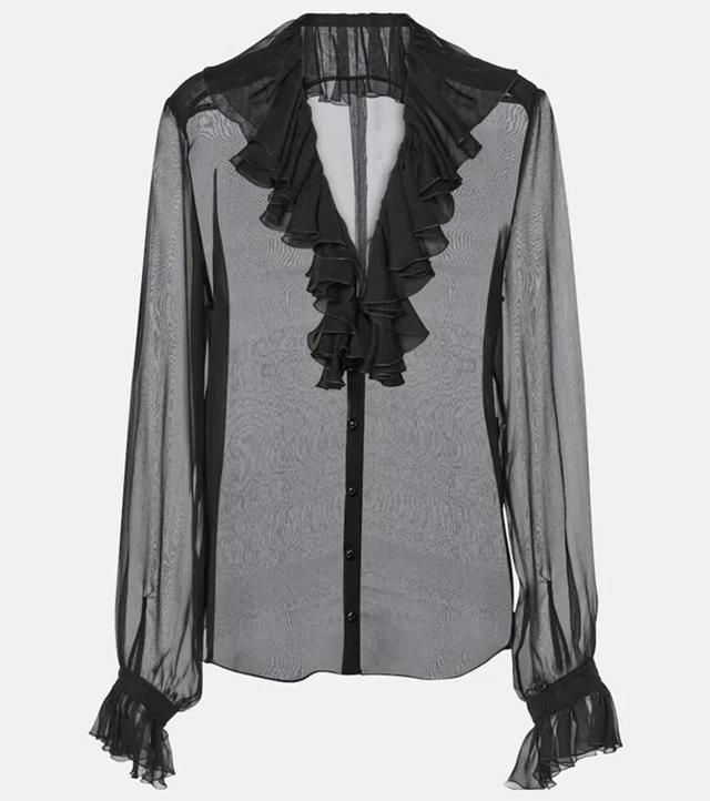 DOLCE & GABBANA Ruffled Silk Chiffon Blouse In Black Product Image