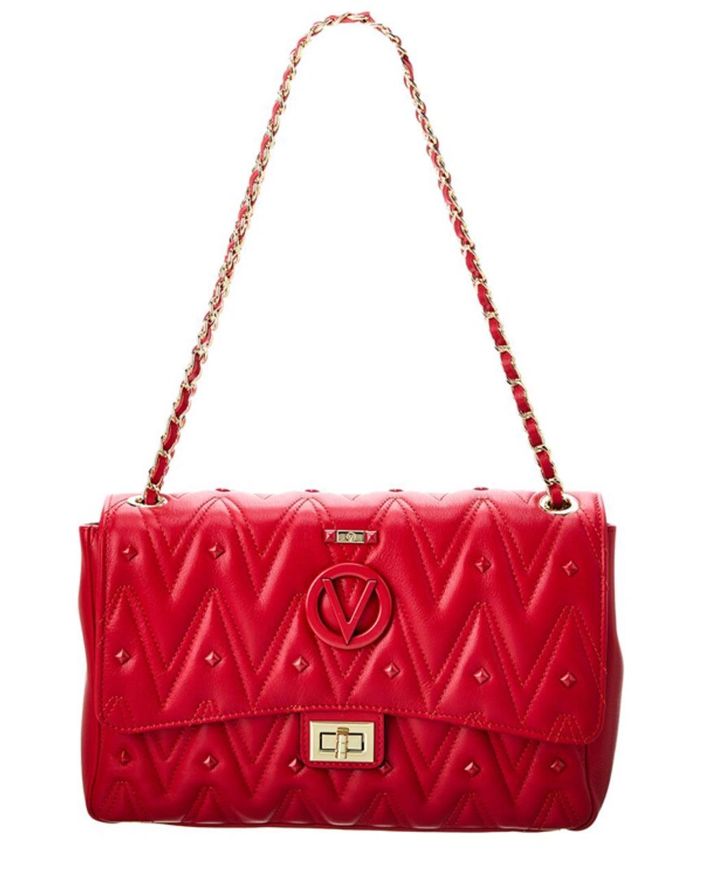 Posh Diamond Leather Shoulder Bag In Red Product Image