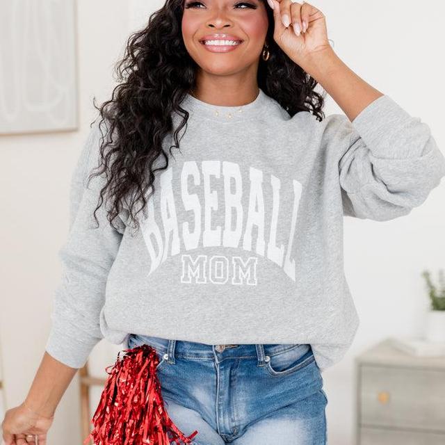 Baseball Mom Block Light Grey Oversized Graphic Sweatshirt Product Image