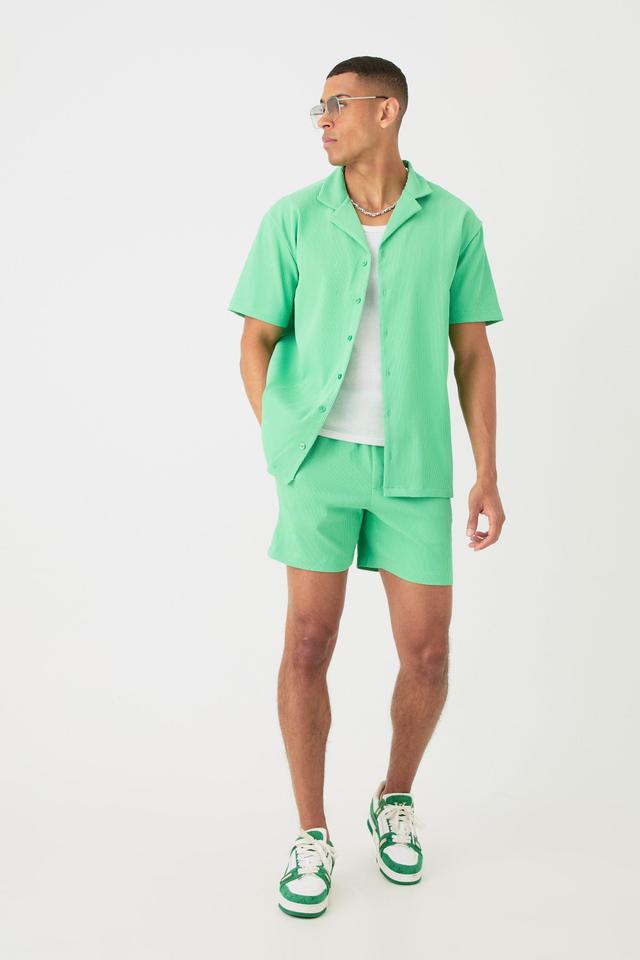 Short Sleeve Oversized Lightweight Pleat Shirt & Short Set | boohooMAN USA Product Image