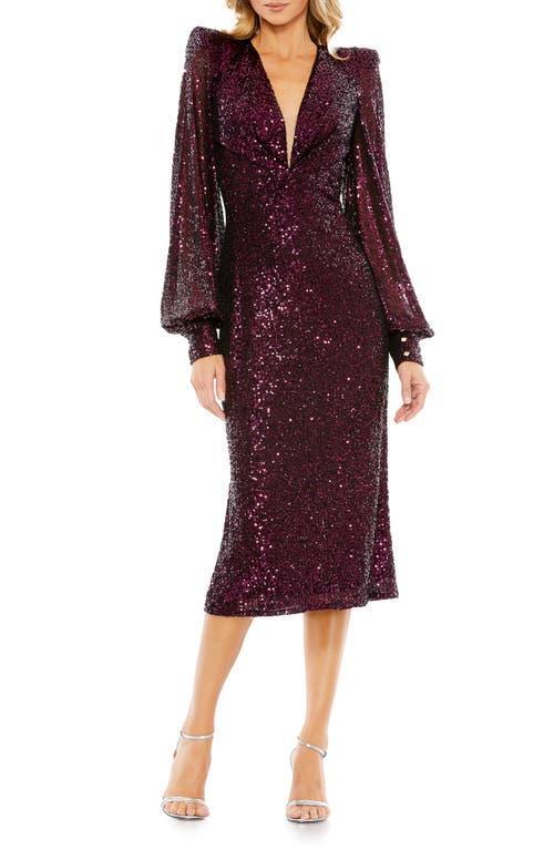 Mac Duggal Sequin Puff Sleeve Midi Dress Product Image