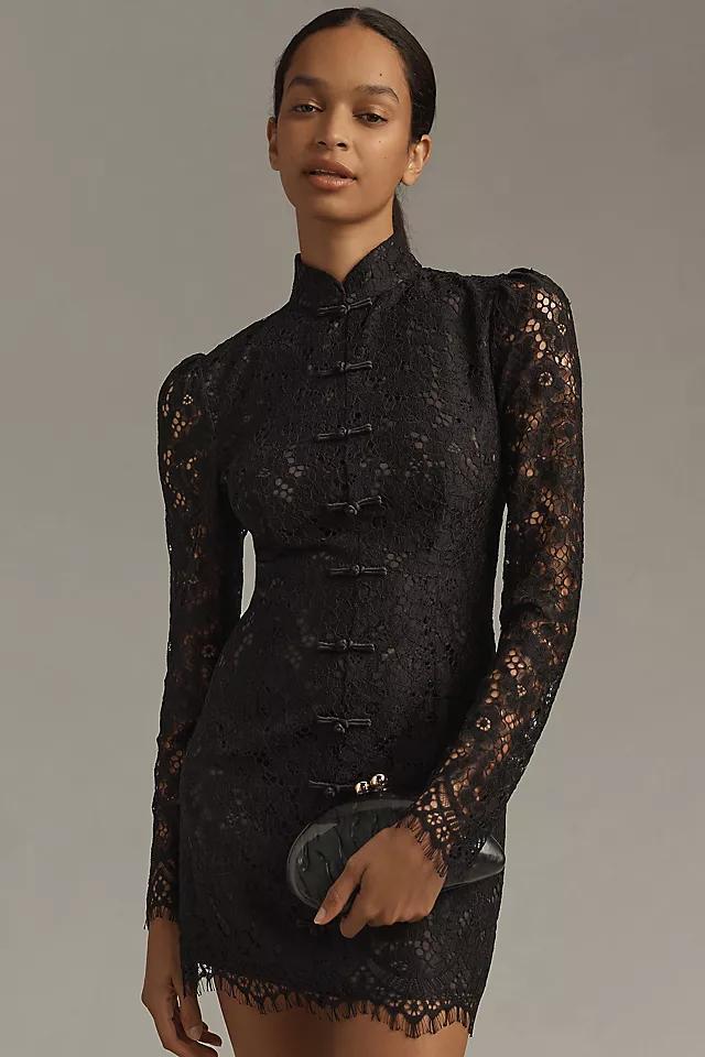 SAU LEE Raine Long-Sleeve Mock-Neck Lace Mini Dress Product Image