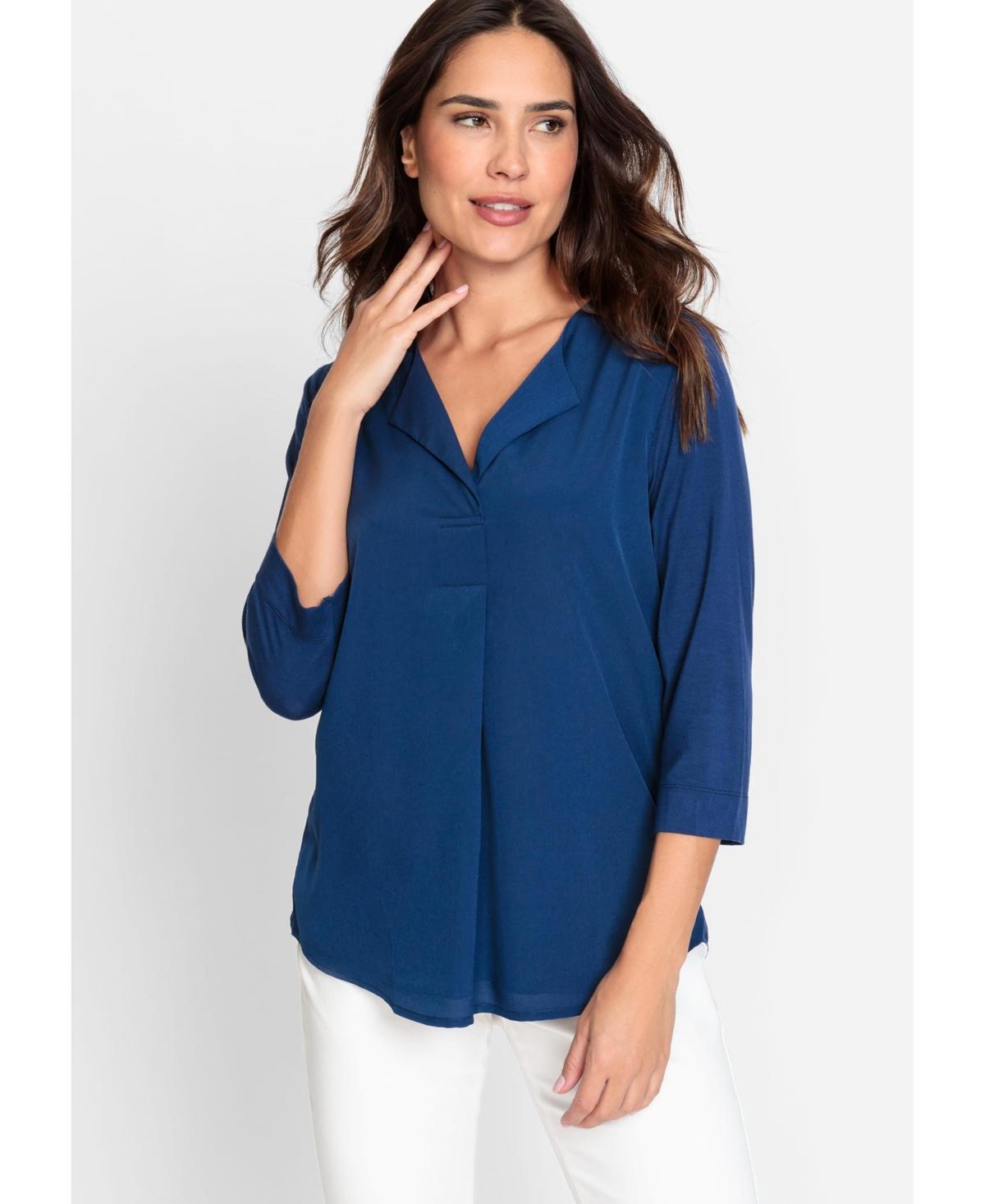 Olsen Womens 3/4 Sleeve Split Neck T-Shirt Blouse Product Image