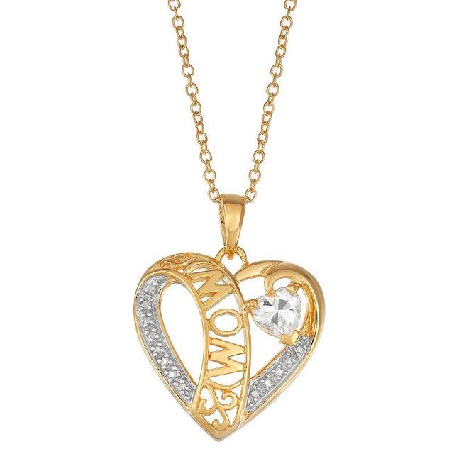 14K Yellow Gold over Sterling Silver Lab-Created White Sapphire Mom Heart Pendant Necklace, Womens Product Image