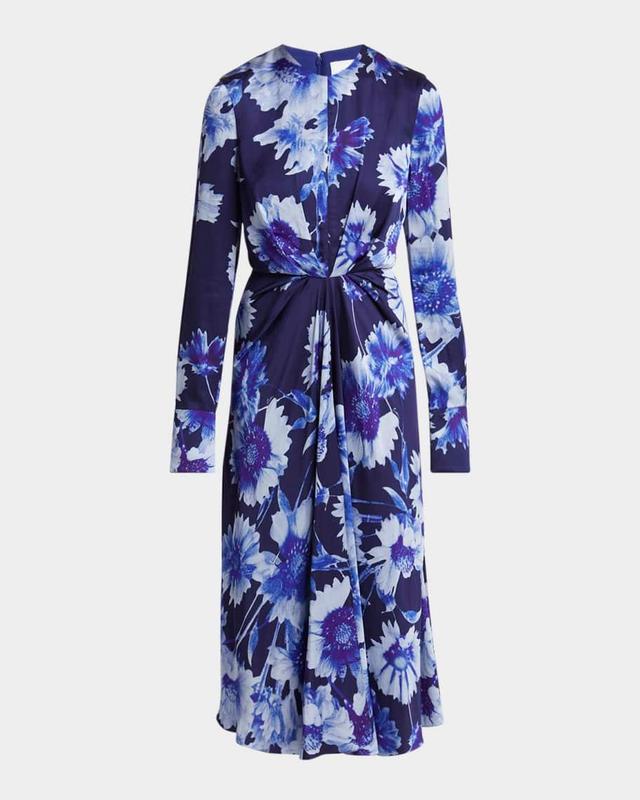 Floral Draped Long Sleeve Midi Dress Product Image