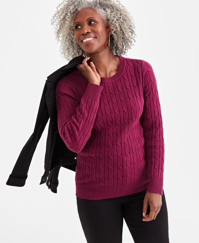 Style & Co Womens Cotton Cable-Knit Crewneck Sweater, Created for Macys Product Image