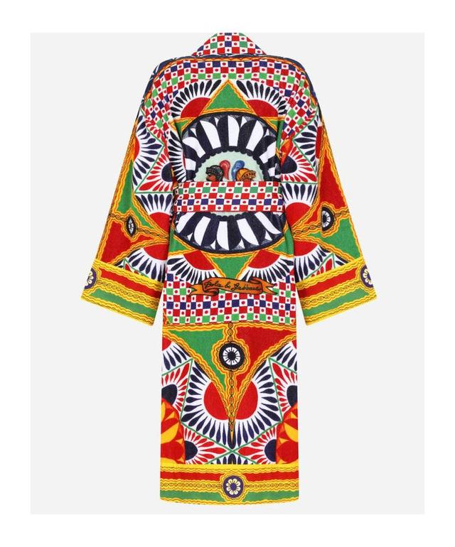 DOLCE & GABBANA Graphic-print Long Sleeve Bathrobe In Multicolor Product Image