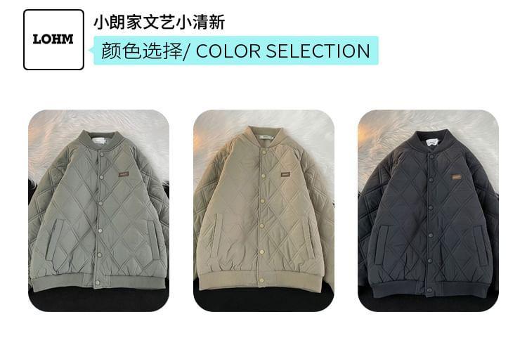 Plain Quilted Snap Button Bomber Jacket Product Image