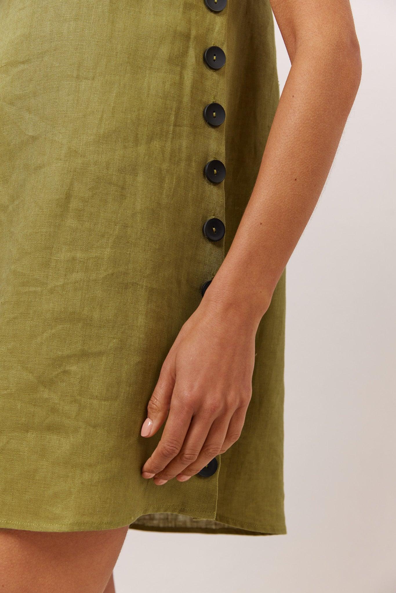 Annabelle Linen Mini Dress Olive Product Image