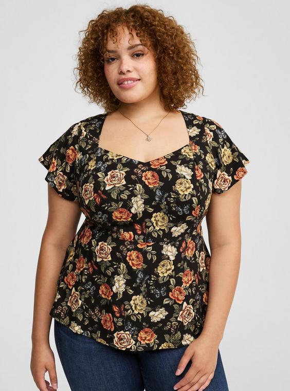 Peplum Challis Sweetheart Short Sleeve Top Product Image