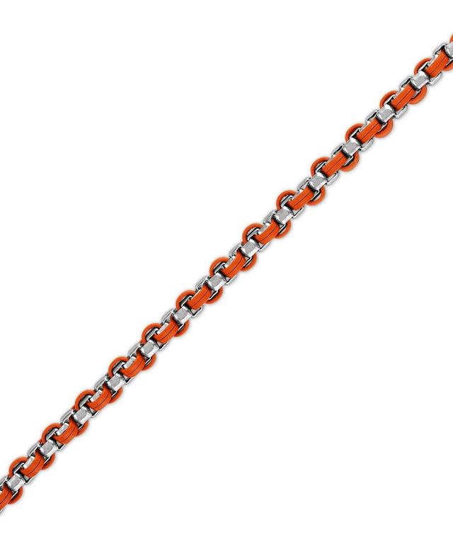 Bulova Marc Anthony Mens Orange Leather Box Link Chain Bracelet in Sterling Silver-Plate, BVB1130-orsna Product Image