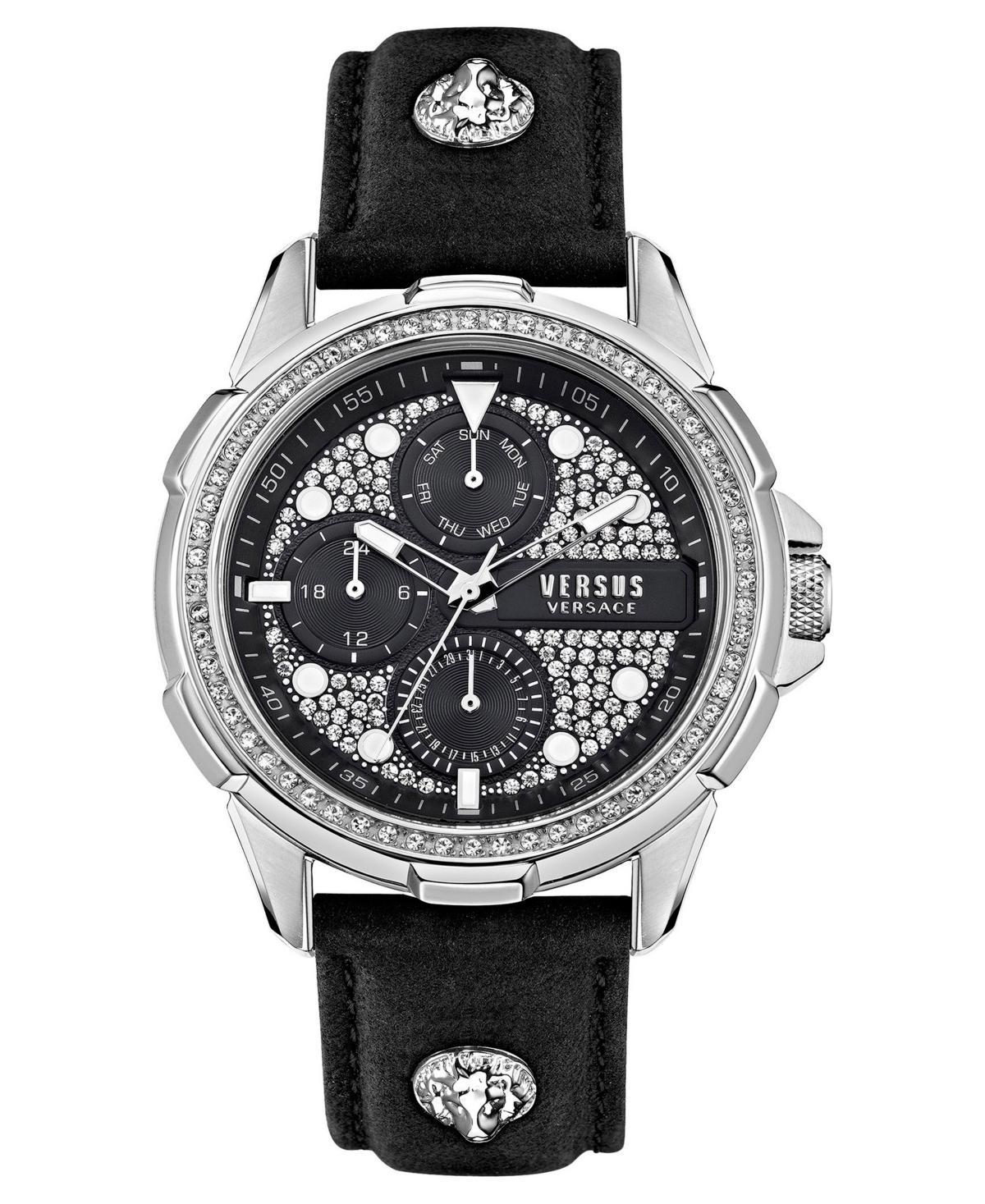 Versus Versace Mens 6E Arrondissement Multifunction Black Leather Watch 46mm Product Image