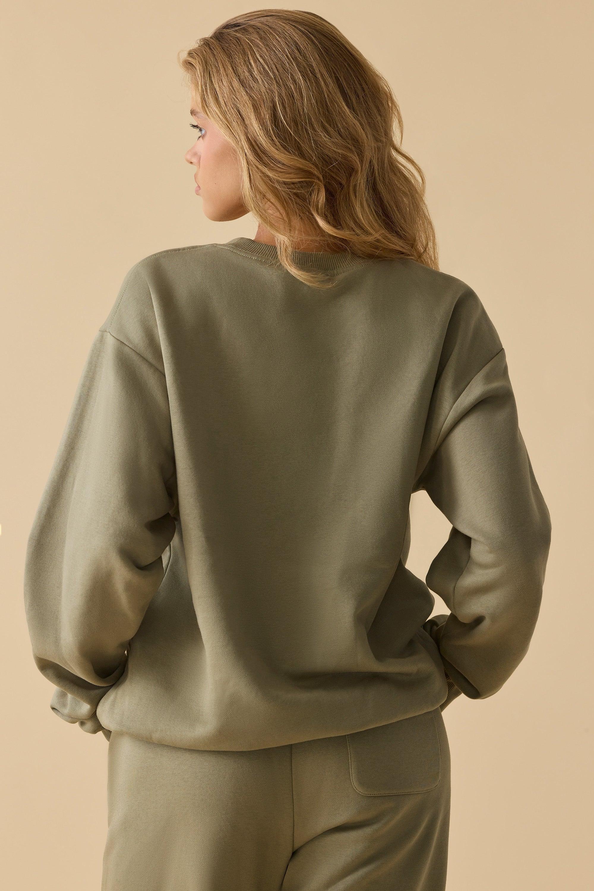 Oversized Crew Neck Sweatshirt in Soft Olive Product Image