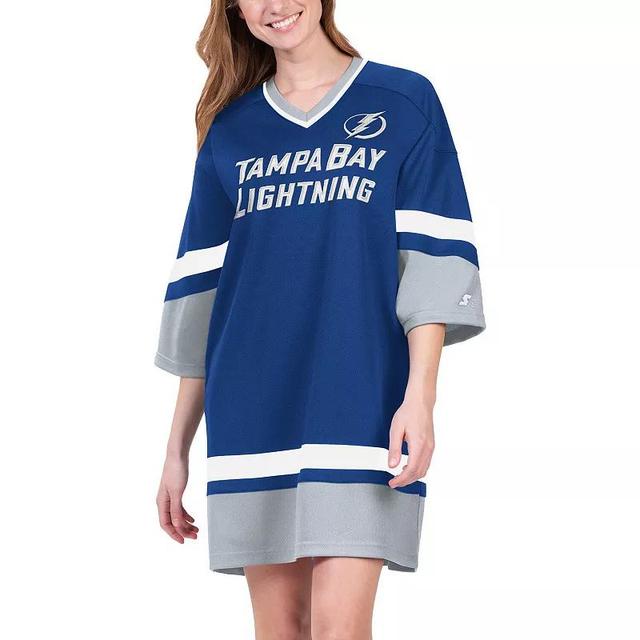 Womens Starter Blue Tampa Bay Lightning Hurry-Up Offense Boxy V-Neck Half-Sleeve Sneaker Dress Product Image