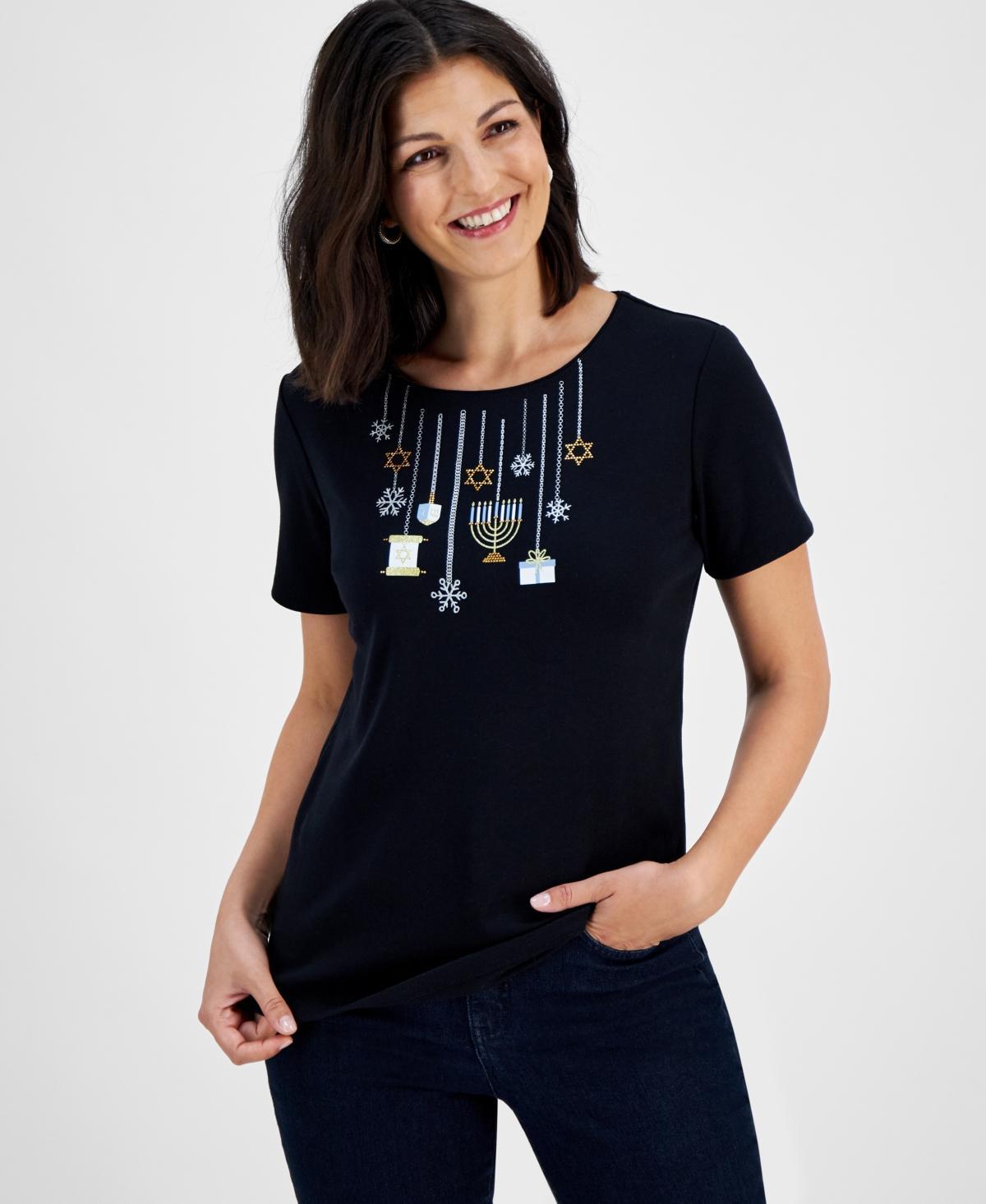 Charter Club Womens Holiday Lane Hannukah Fun Short-Sleeve Top, Created for Macys Product Image