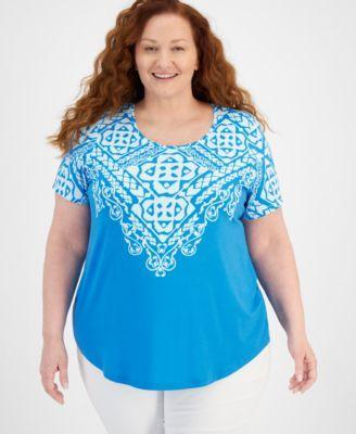 JM Collection Plus Size Scoop-Neck Short Sleeve Top, Created for Macy's Product Image