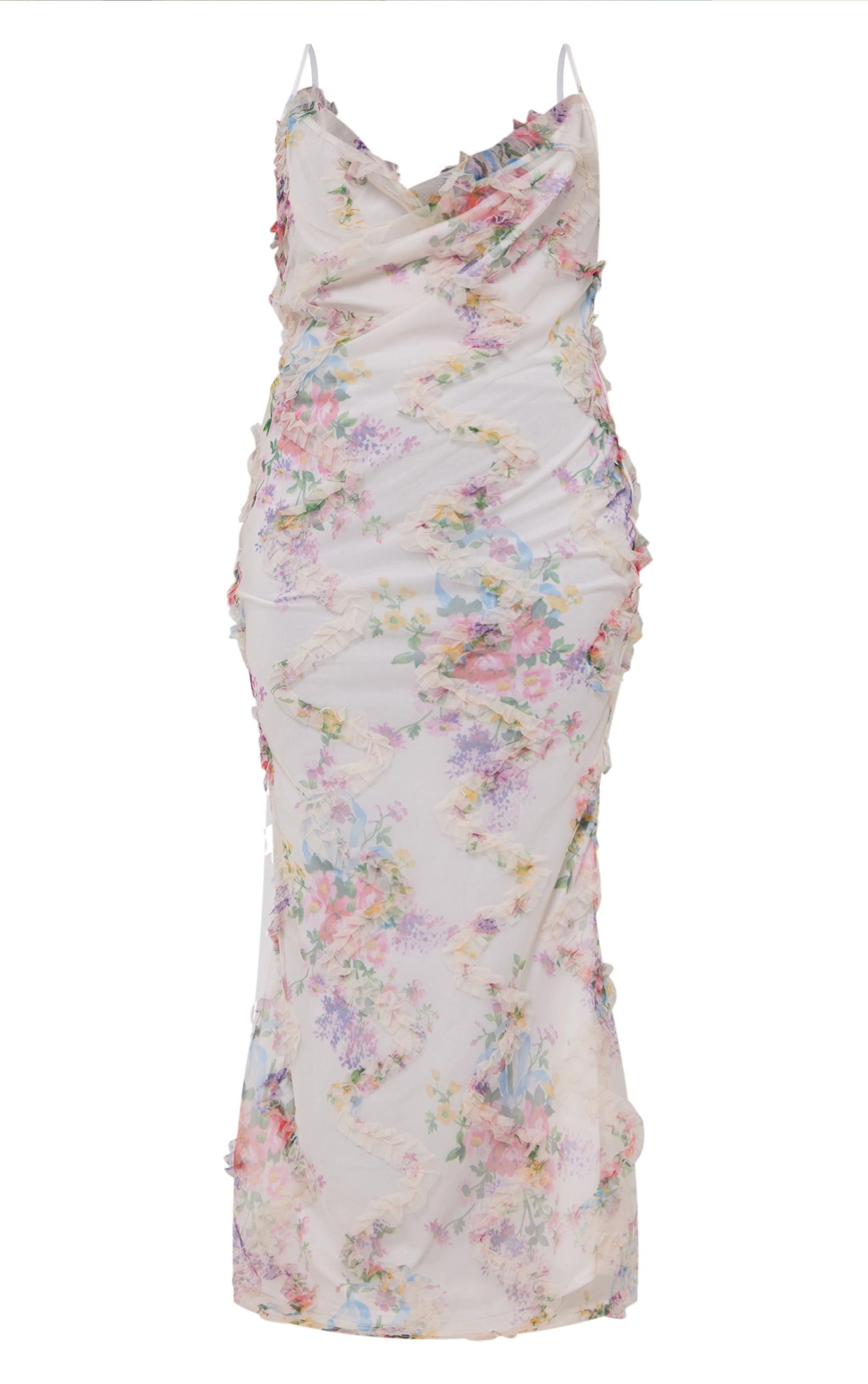 Plus Multi Floral Printed Textured Cowl Neck Maxi Dress Product Image