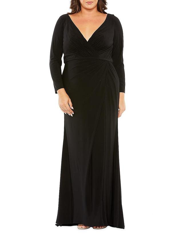 FABULOUSS BY MAC DUGGAL Wrap Front Long Sleeve Jersey Gown Product Image