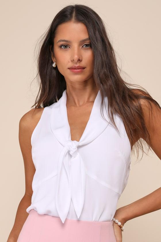 Classy Essence White Tie-Neck Sleeveless Top Product Image