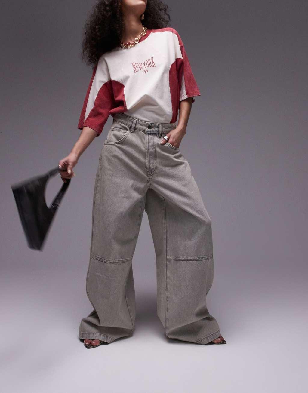 Topshop marble cargo jeans in gray  Product Image