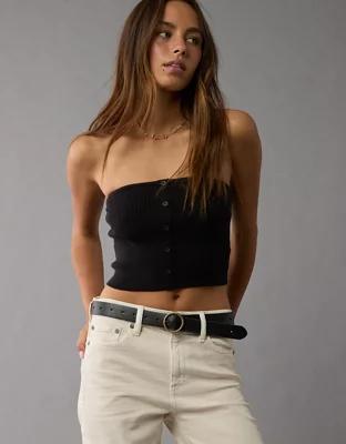 AE Cropped Button-Up Sweater Tube Top Product Image