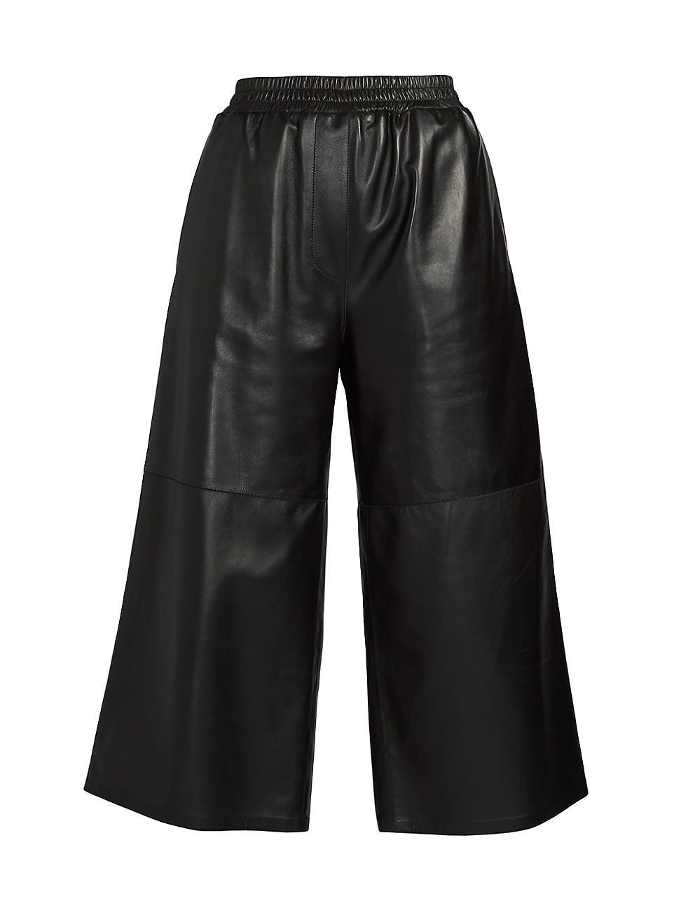 Womens Leather Cropped Wide-Leg Trousers Product Image