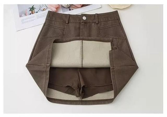 High Waist Plain Asymmetrical Faux Leather Mini A-Line Skirt Product Image