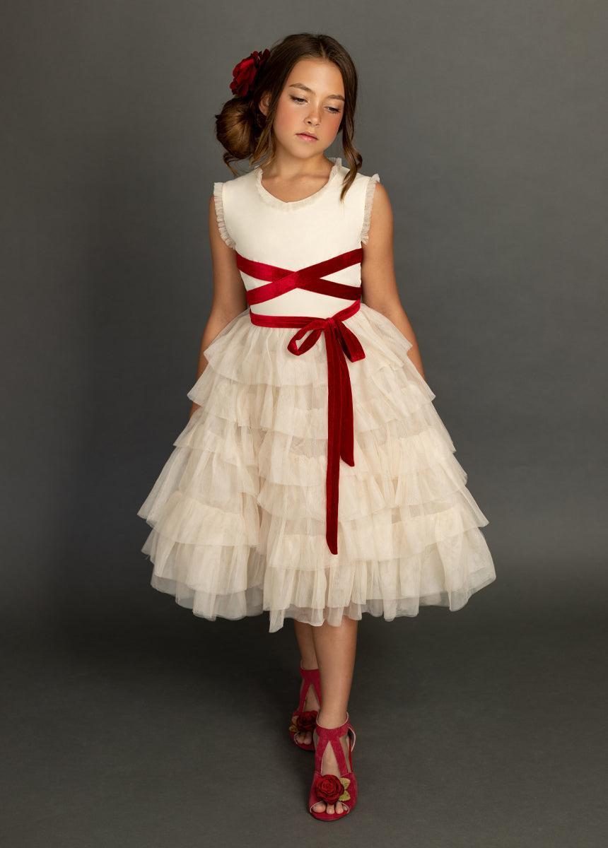 Geneva Petticoat Dress in Cream & Scarlet Product Image