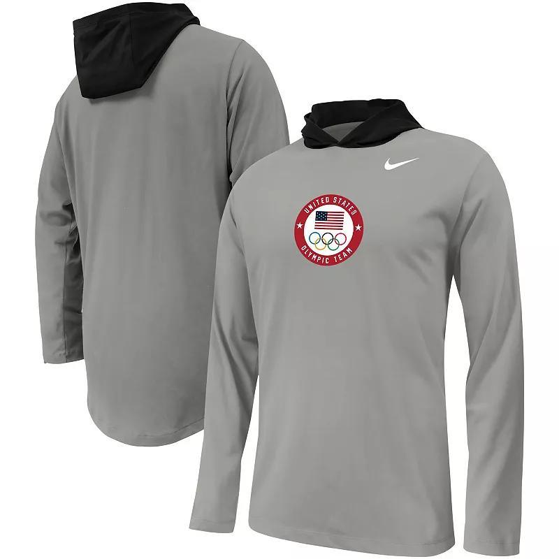 Mens Nike Pewter Team USA Colorblock Long Sleeve Hoodie T-Shirt Product Image