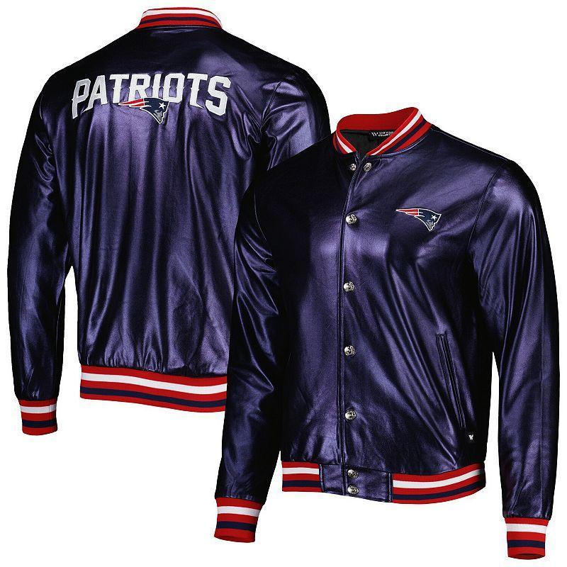 Mens The Wild Collective New England Patriots Metallic Bomber Full-Snap Jacket Blue Product Image