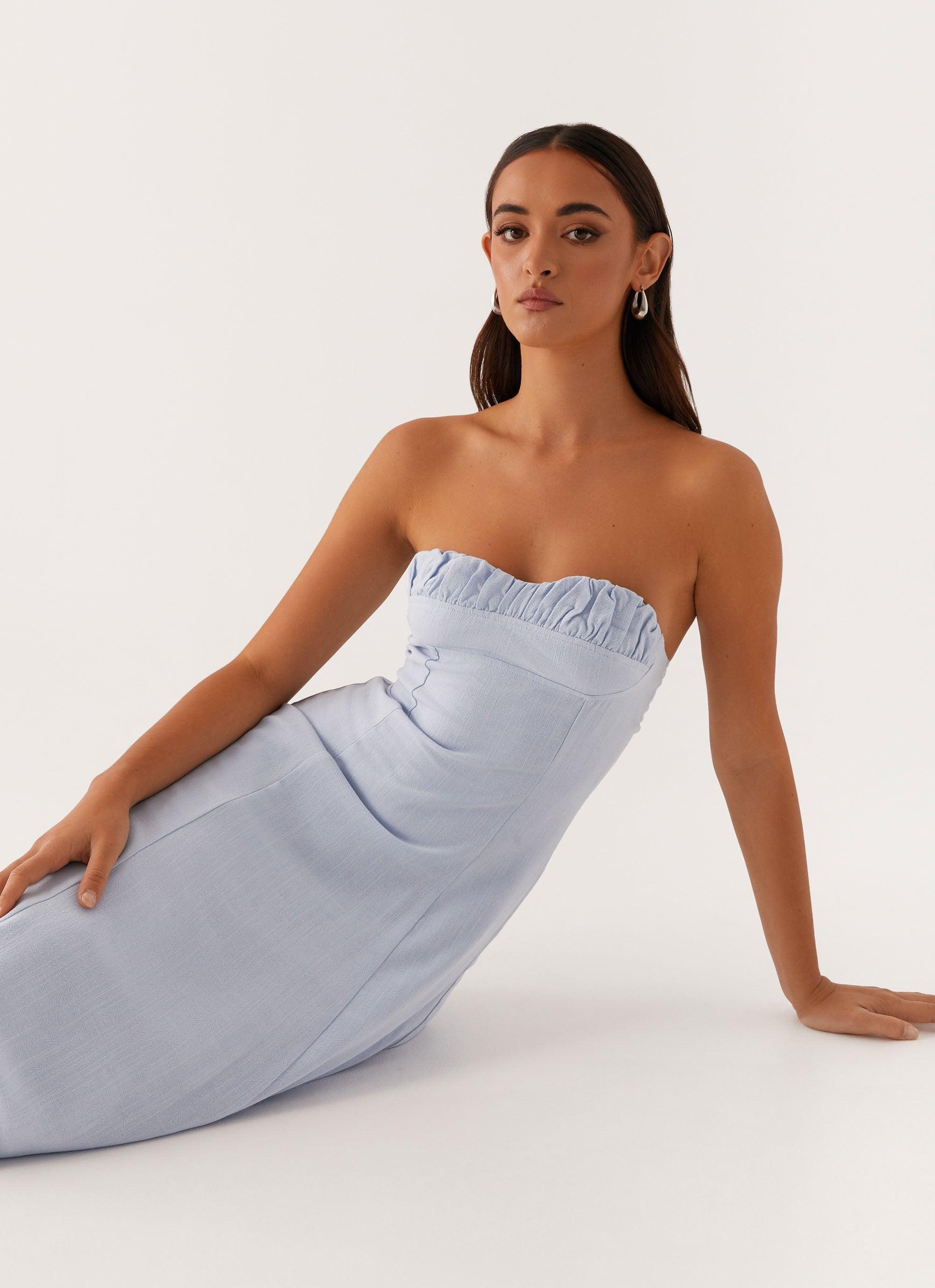 Tayla Linen Maxi Dress - Blue Product Image