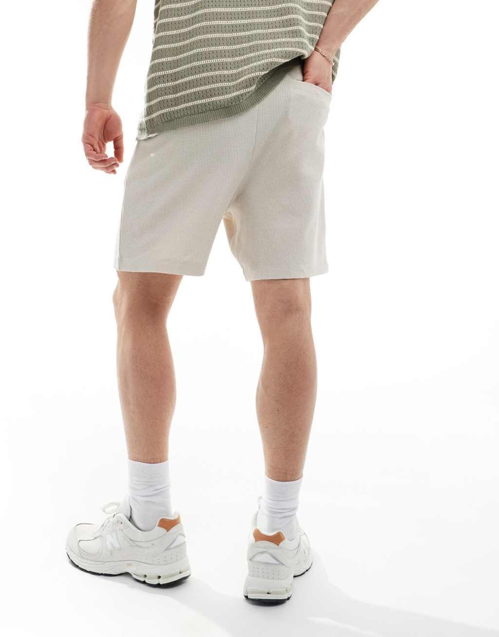 ASOS DESIGN slim shorts in beige waffle Product Image