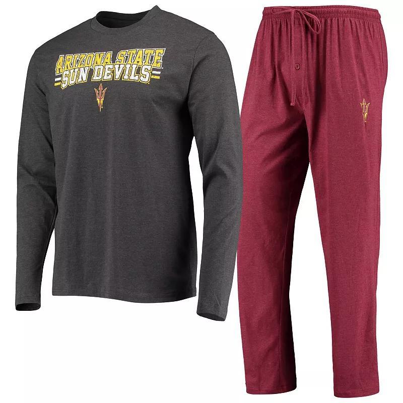 Mens Concepts Sport Maroon/Heathered Charcoal Arizona State Sun Devils Meter Long Sleeve T-Shirt & Pants Sleep Set Product Image