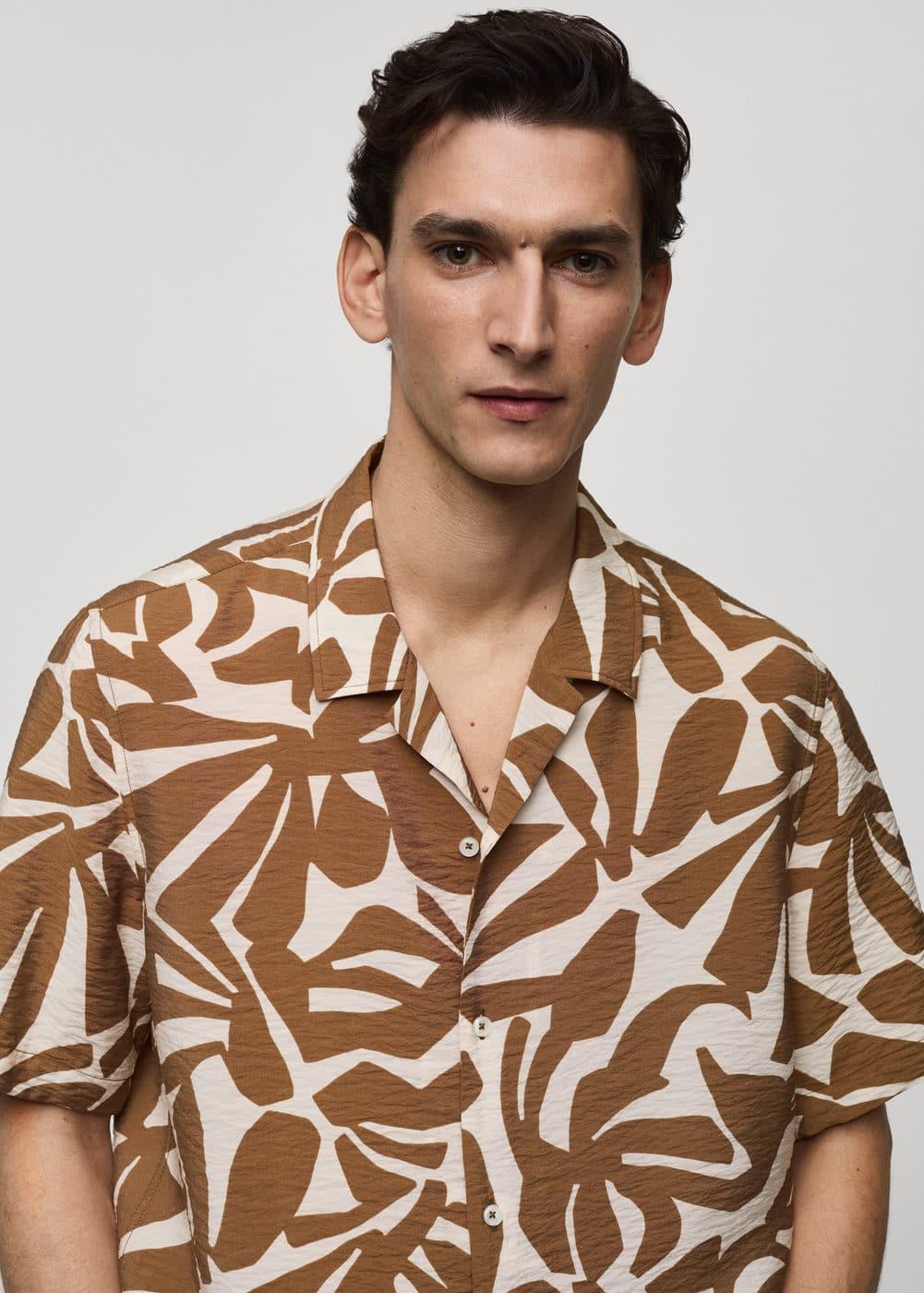 MANGO MAN - Regular-fit textured printed shirt medium brownMen Product Image