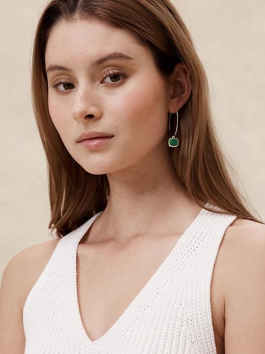 Stone Square Drop Hoop Earrings Product Image